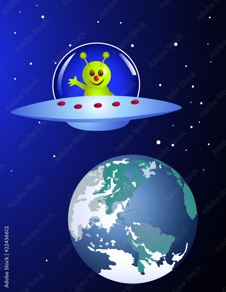 Fototapeta premium Cute alien visiting earth