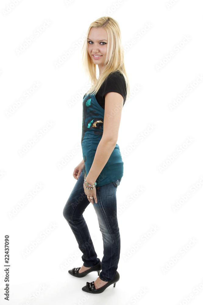 Beautiful young woman posing over white background Beautiful young woman posing over white background