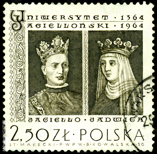 Postage stamp. King Jagiello and Jadwiga photo