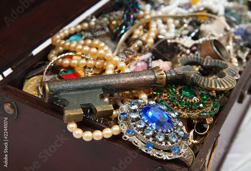 Closeup of Treasure chest with key