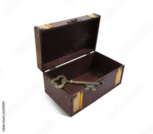 empty Treasure chest with vintage key