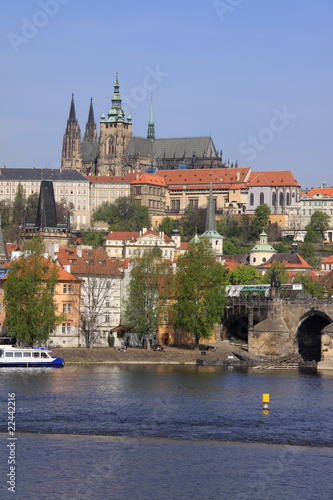 Spring Prague's gothic Castle with the Charles Bridge