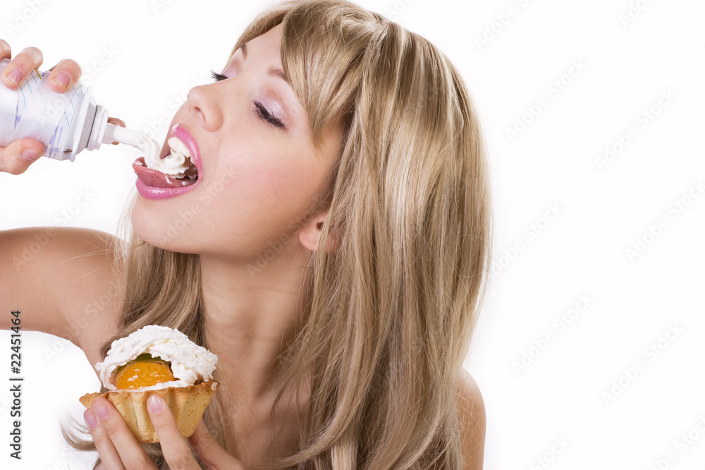 A beautiful young girl on a white background A beautiful young girl on a white background