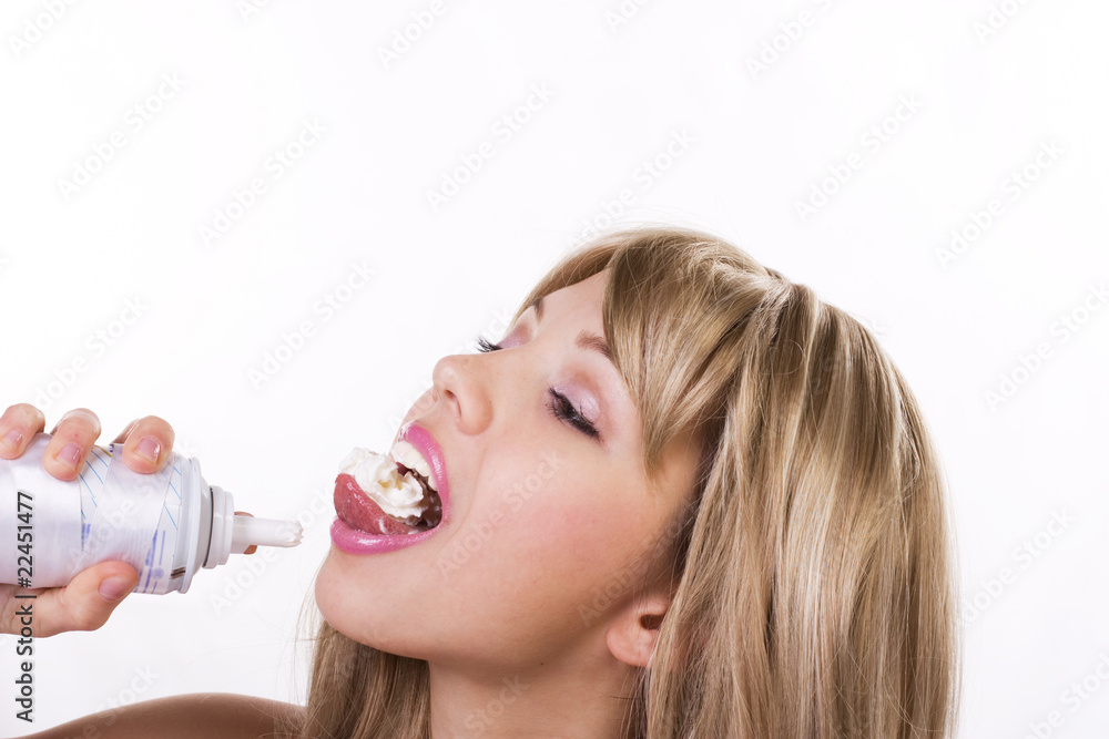 Portrait of a Sexual blonde with whipped cream Portrait of a Sexual blonde with whipped cream
