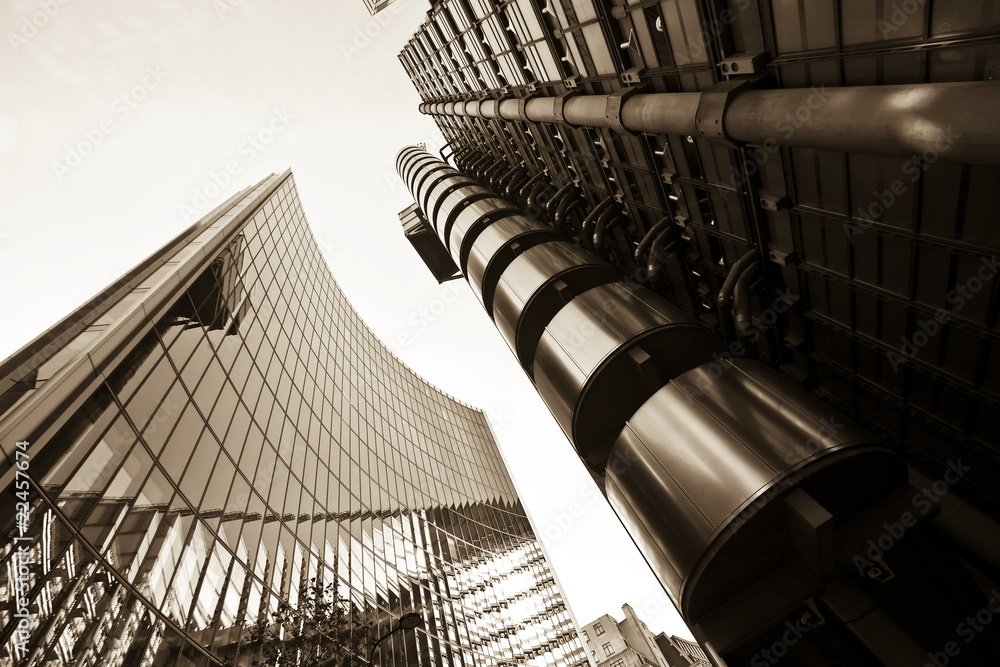 Obraz premium City Skyscrapers In Sepia Tone. Finance district, London.