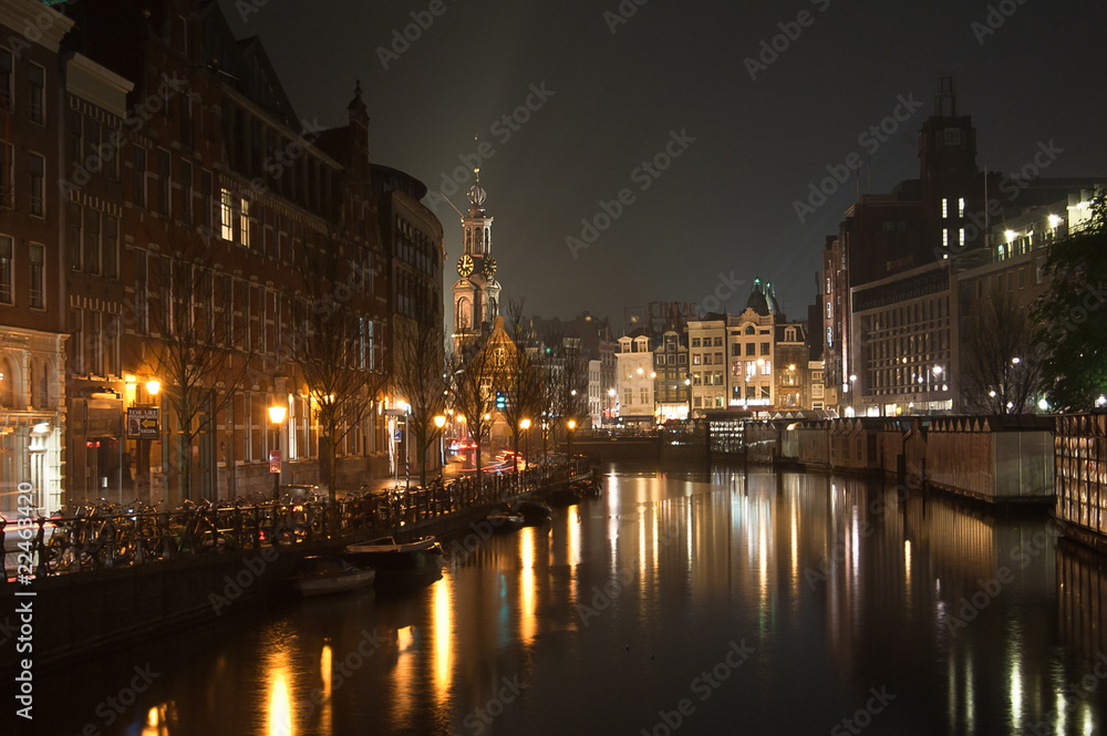 Amsterdam channel by night and Westerkerk