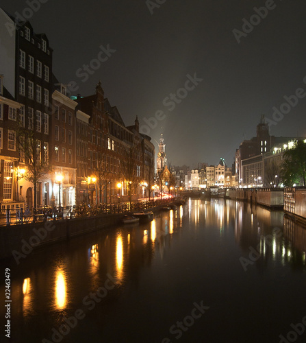 Amsterdam channel by night and Westerkerk