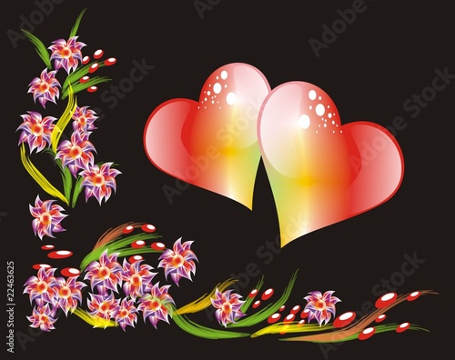 Corazones con fondo de flores