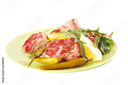 raw meat chunk on green plate