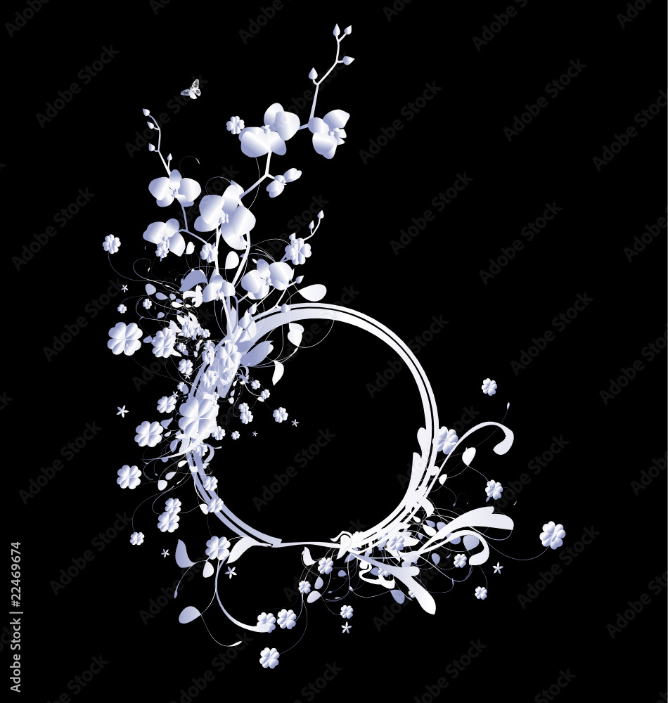 Decorative banner design with orchid (silver)