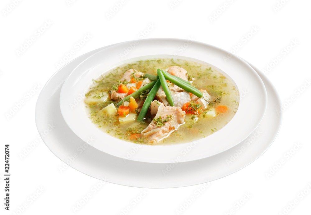 Appetizing soup with meat and vegetables in plate Appetizing soup with meat and vegetables in plate