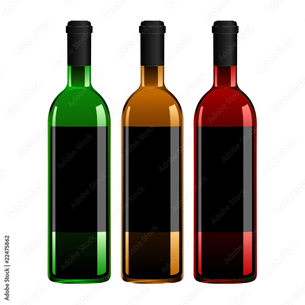 Illustration of the three wine bottles. Vector.
