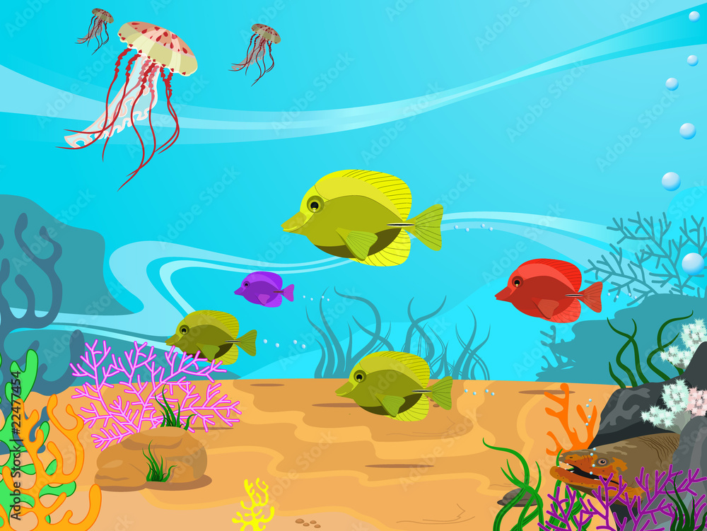 Vector illustration of the seabed and its inhabitants Vector illustration of the seabed and its inhabitants