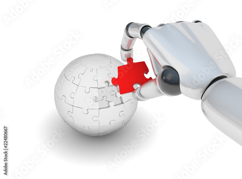 Red puzzle in robo hand