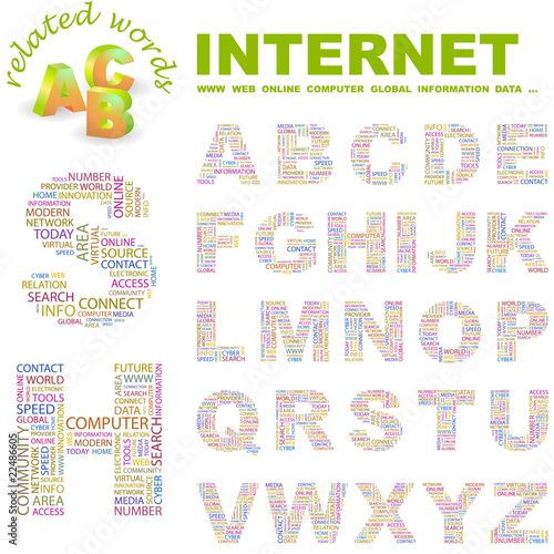 INTERNET. Vector letter collection. Wordcloud illustration.