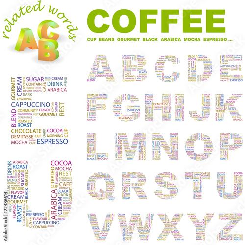 COFFEE. Vector letter collection. Wordcloud illustration.