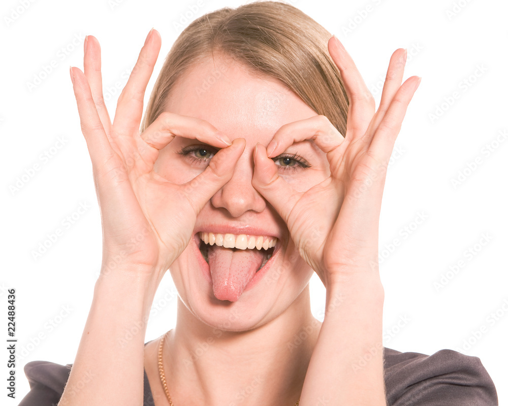 The girl smiles isolated on the white