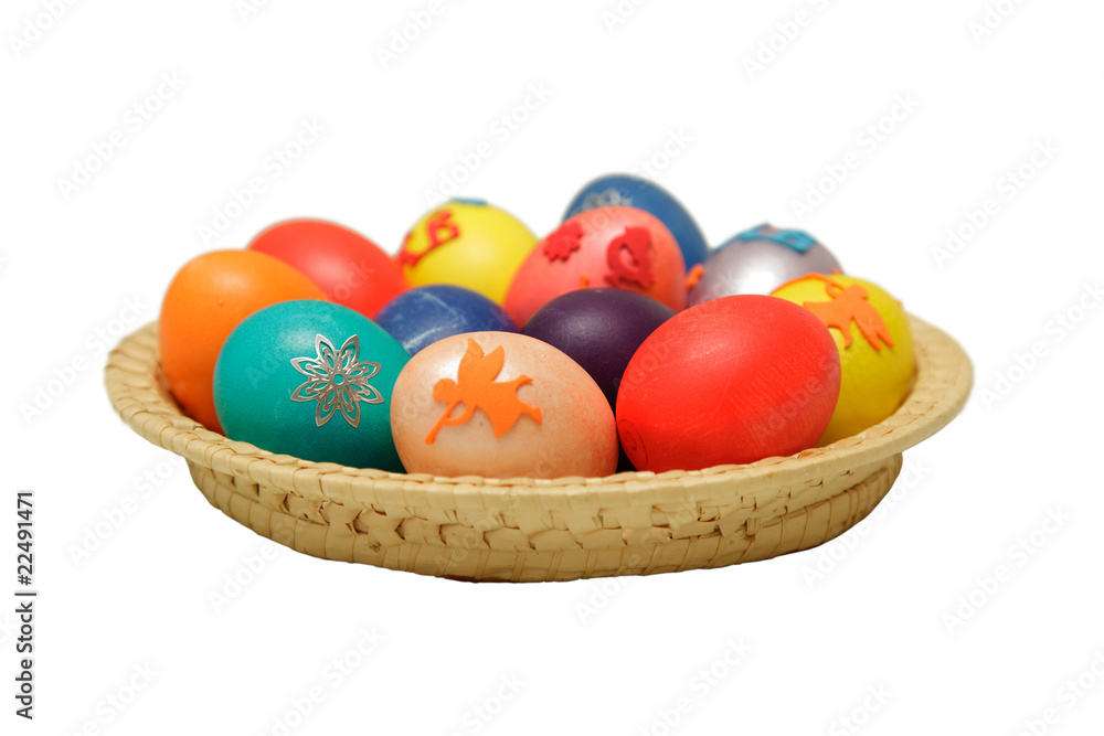 Easter eggs in bascket on white background Easter eggs in bascket on white background