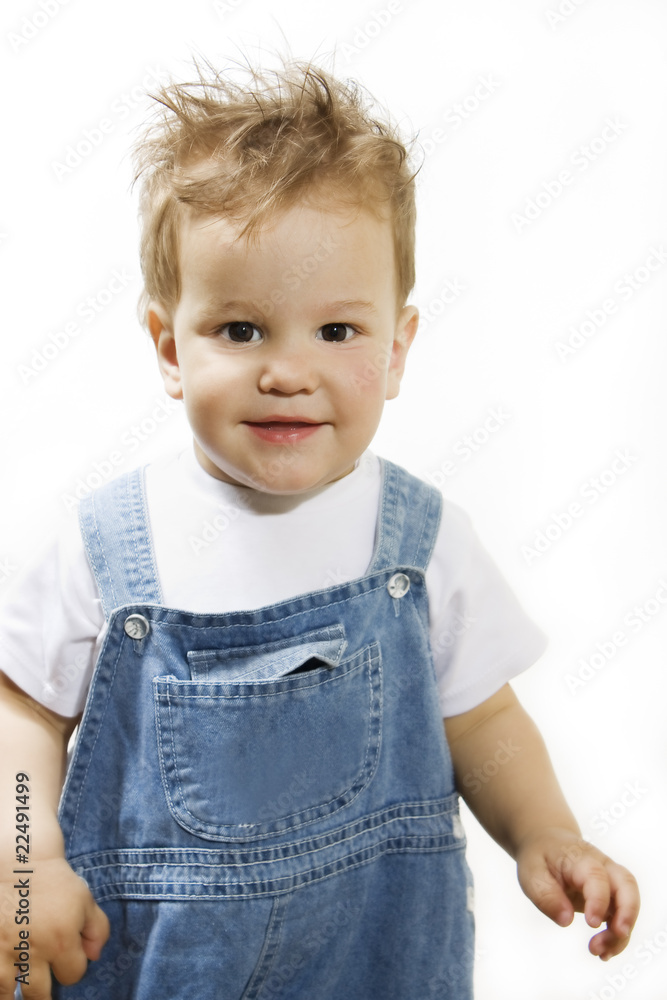 One Year Old Baby Boy Standing Looking on White Background One Year Old Baby Boy Standing Looking on White Background