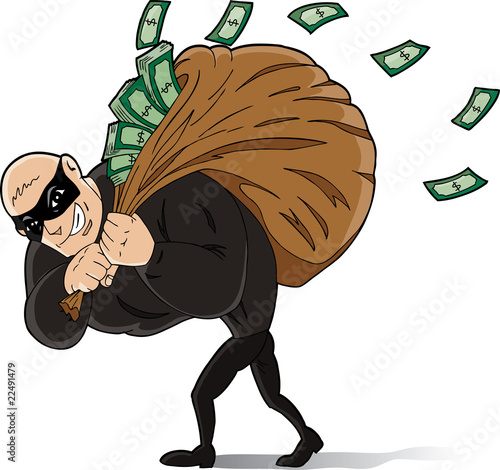 Big thief stealing a lot of money.