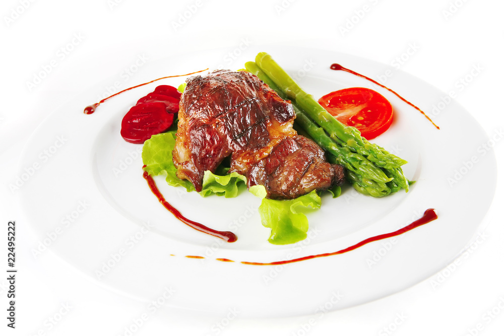 roast meat served on plate