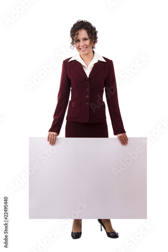 Businesswoman is holding billboard.
