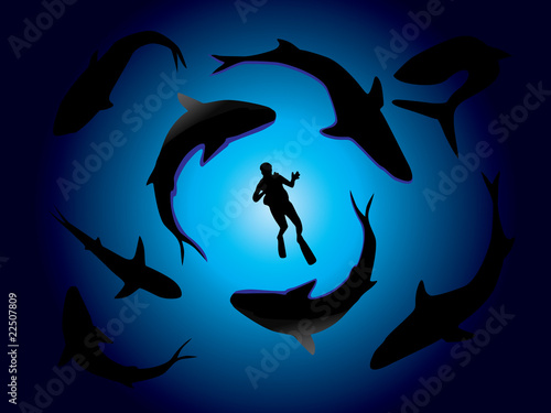 Sharks and scuba diver vector