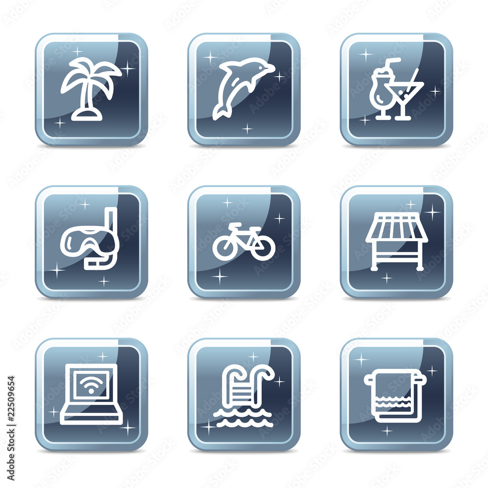 Vacation web icons, mineral square glossy buttons Vacation web icons, mineral square glossy buttons