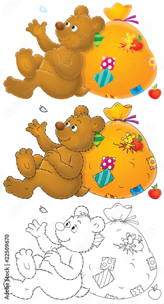 Fototapeta premium Bear with a sack of apples
