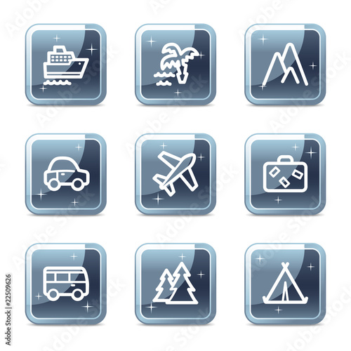 Travel web icons set 1, mineral square glossy buttons