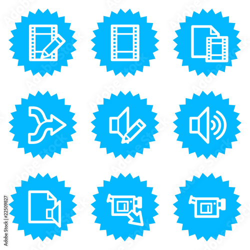 Audio video edit web icons, blue sticker series