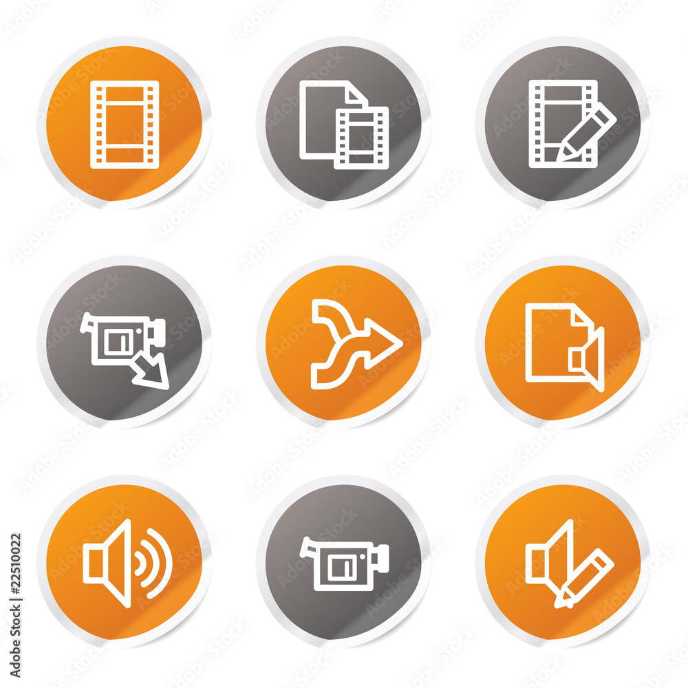 Audio video edit web icons, orange and grey stickers Audio video edit web icons, orange and grey stickers