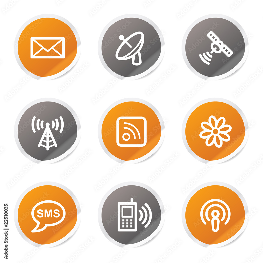 Communication web icons, orange and grey stickers Communication web icons, orange and grey stickers