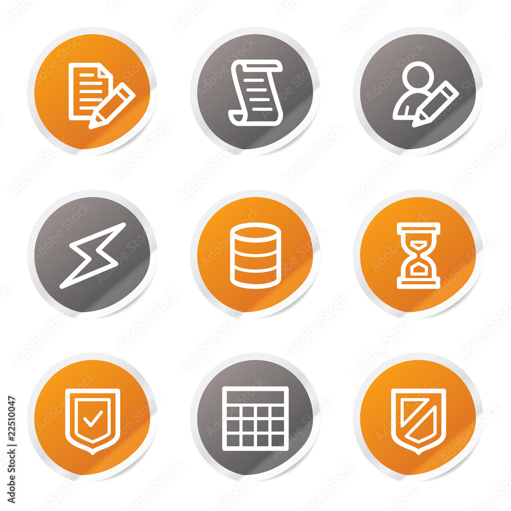 Database web icons, orange and grey stickers Database web icons, orange and grey stickers