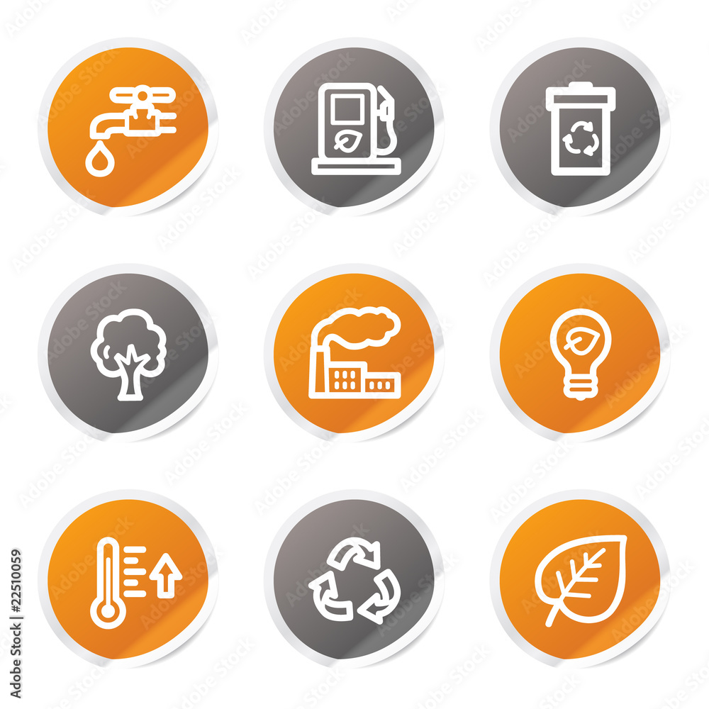 Ecology web icons set 1, orange and grey stickers Ecology web icons set 1, orange and grey stickers