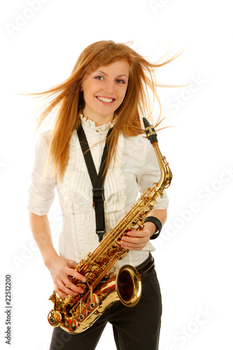 Young woman with saxophone