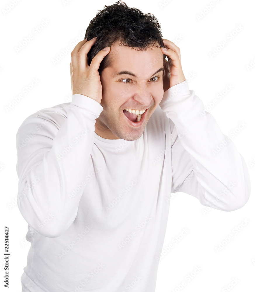 Naklejka premium Angry man screaming isolated over white