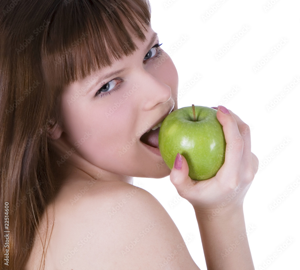 picture of topless woman with green apple picture of topless woman with green apple