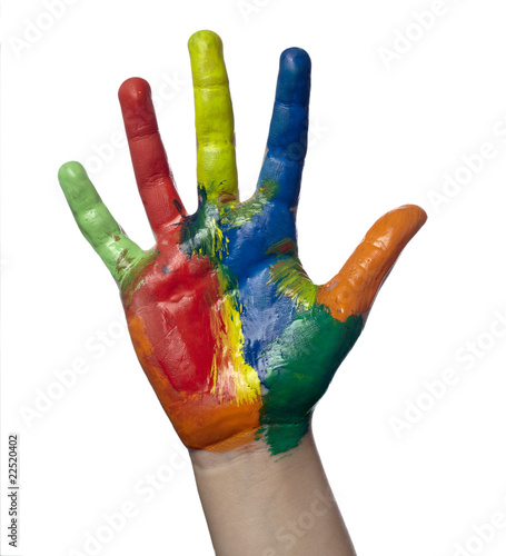 color painted child hand art craft