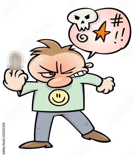 Angry cursing man flipping the bird