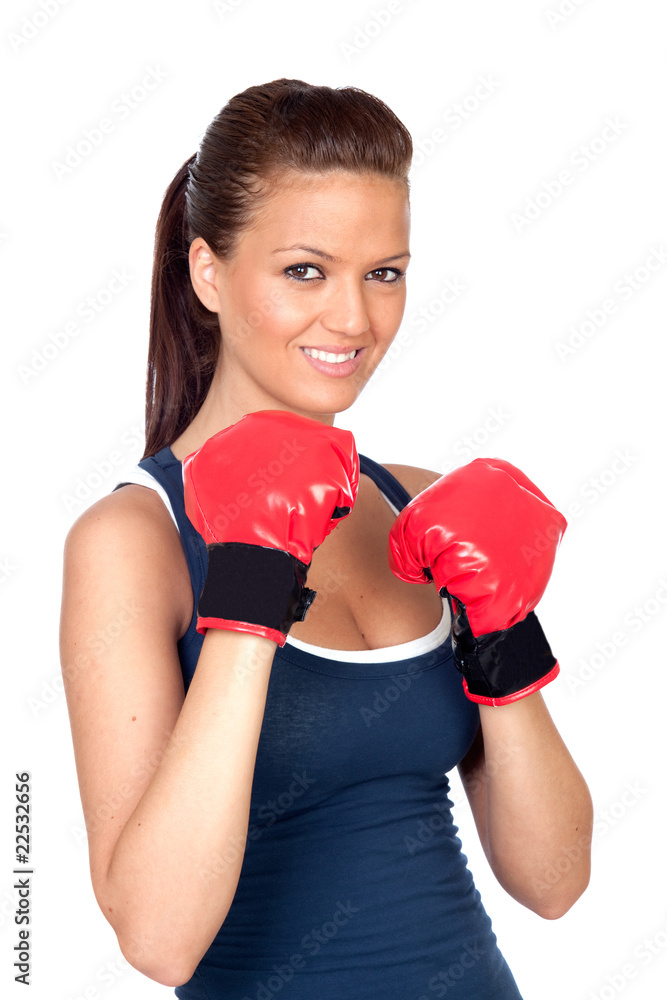 Attractive girl practicing boxing