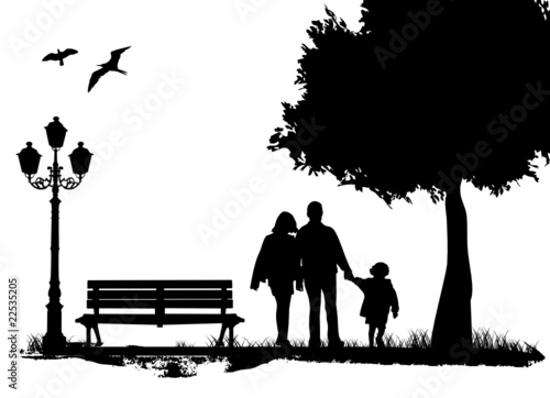 family in the city park