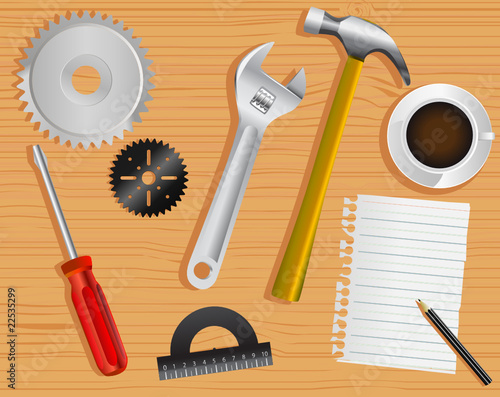 work tools and desk