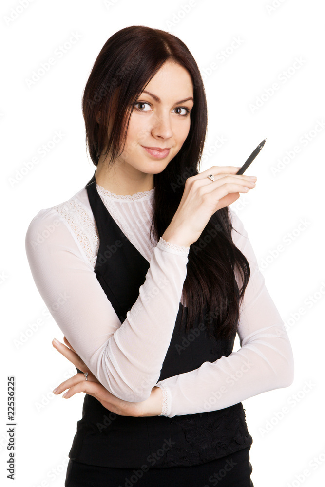 Cute businesswoman pointing with a marker Cute businesswoman pointing with a marker