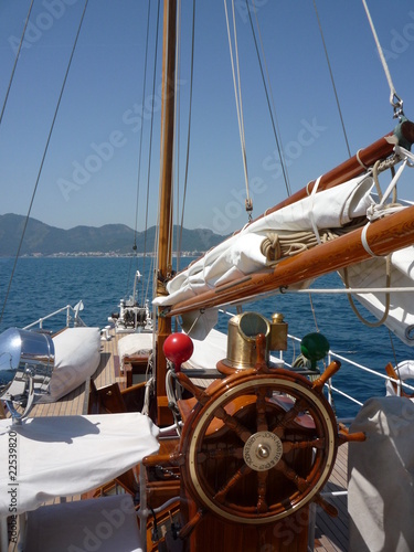 classic wooden Yacht steering wheel