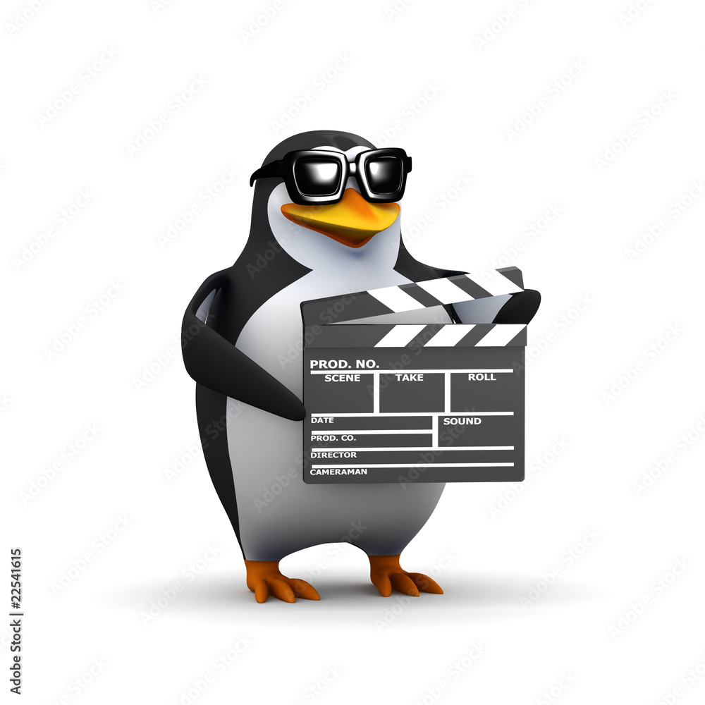 Fototapeta premium 3d Penguin with clapper board
