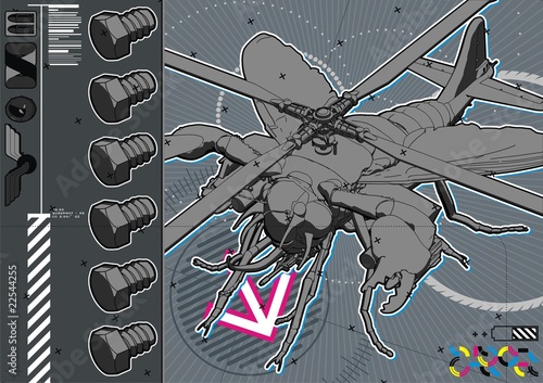 Attack Fly Technical Illustration.