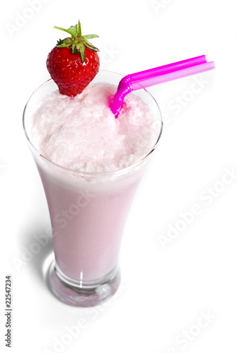 Strawberry milkshake isolated on white background