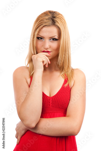Thoughtful attractive young woman