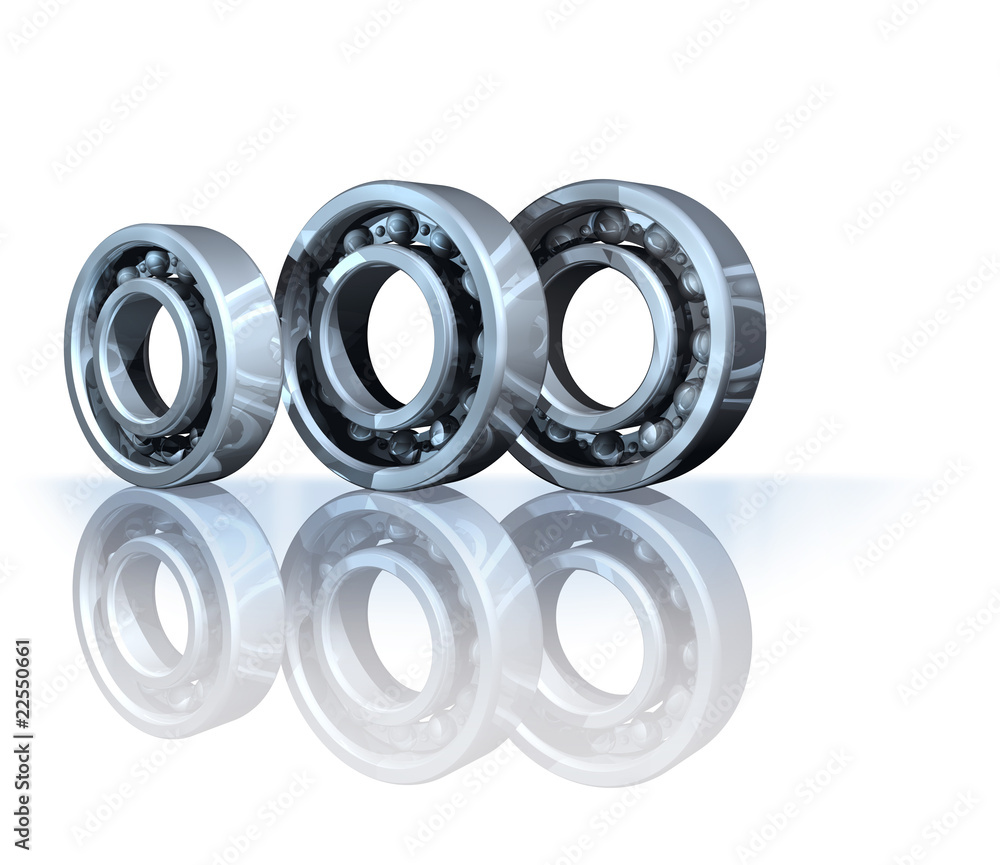 Ball bearings on reflective background isolated Ball bearings on reflective background isolated